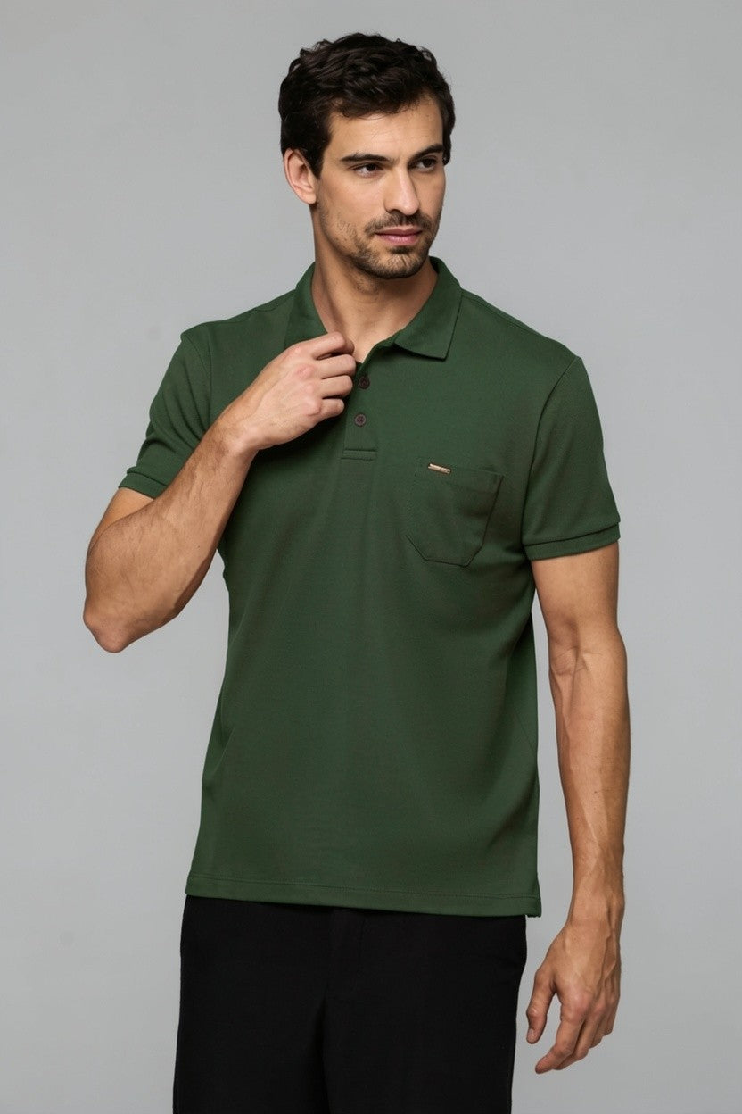 43011 POLO BASICA PIQUET COM BOLSO MASC MC