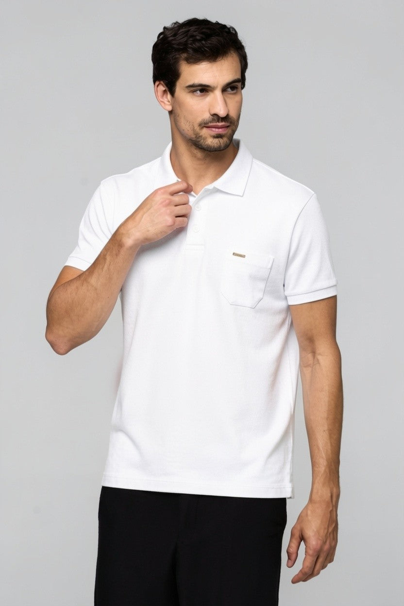 43011 POLO BASICA PIQUET COM BOLSO MASC MC