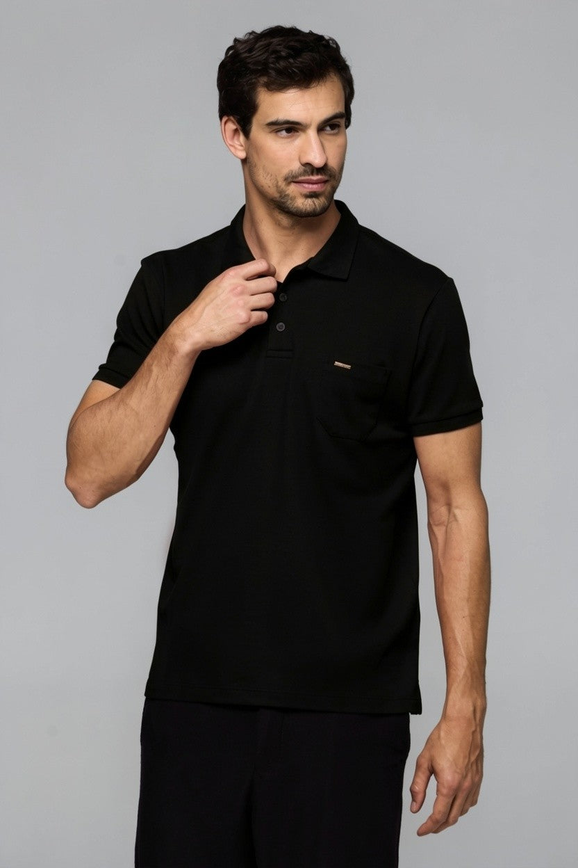 43011 POLO BASICA PIQUET COM BOLSO MASC MC