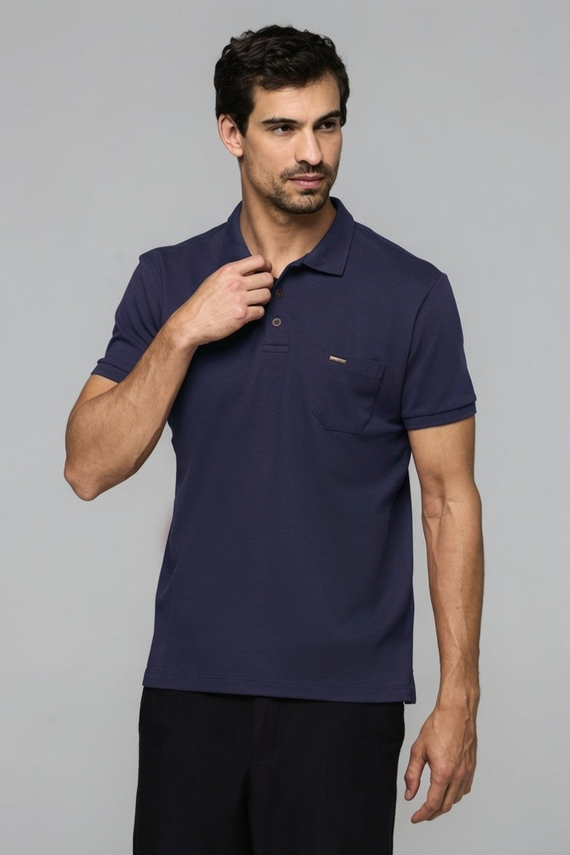 43011 POLO BASICA PIQUET COM BOLSO MASC MC