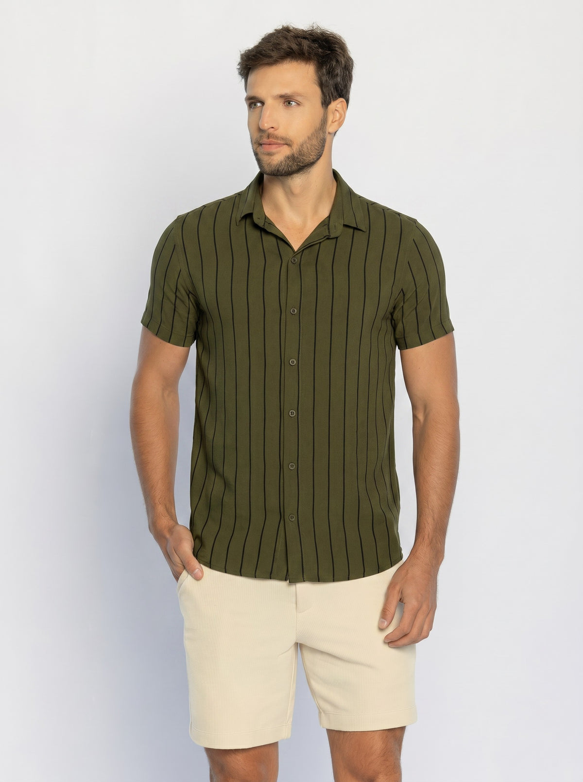 70004-CAMISA ABERTA C/ BOTÃO M/C LIST.RUSTICO