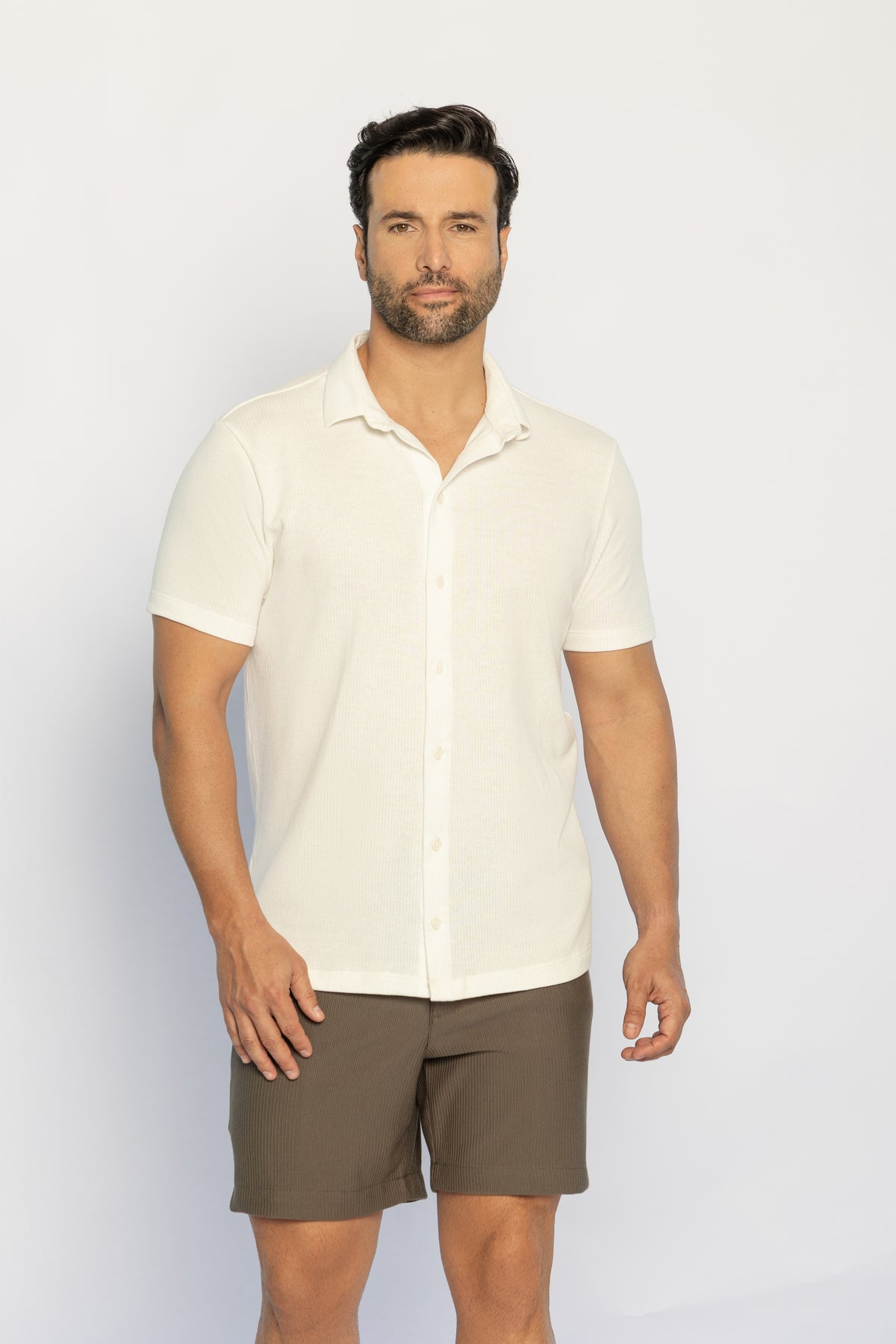 70005-CAMISA ABERTA C/ BOTÃO M/C TRICOT HAVEN